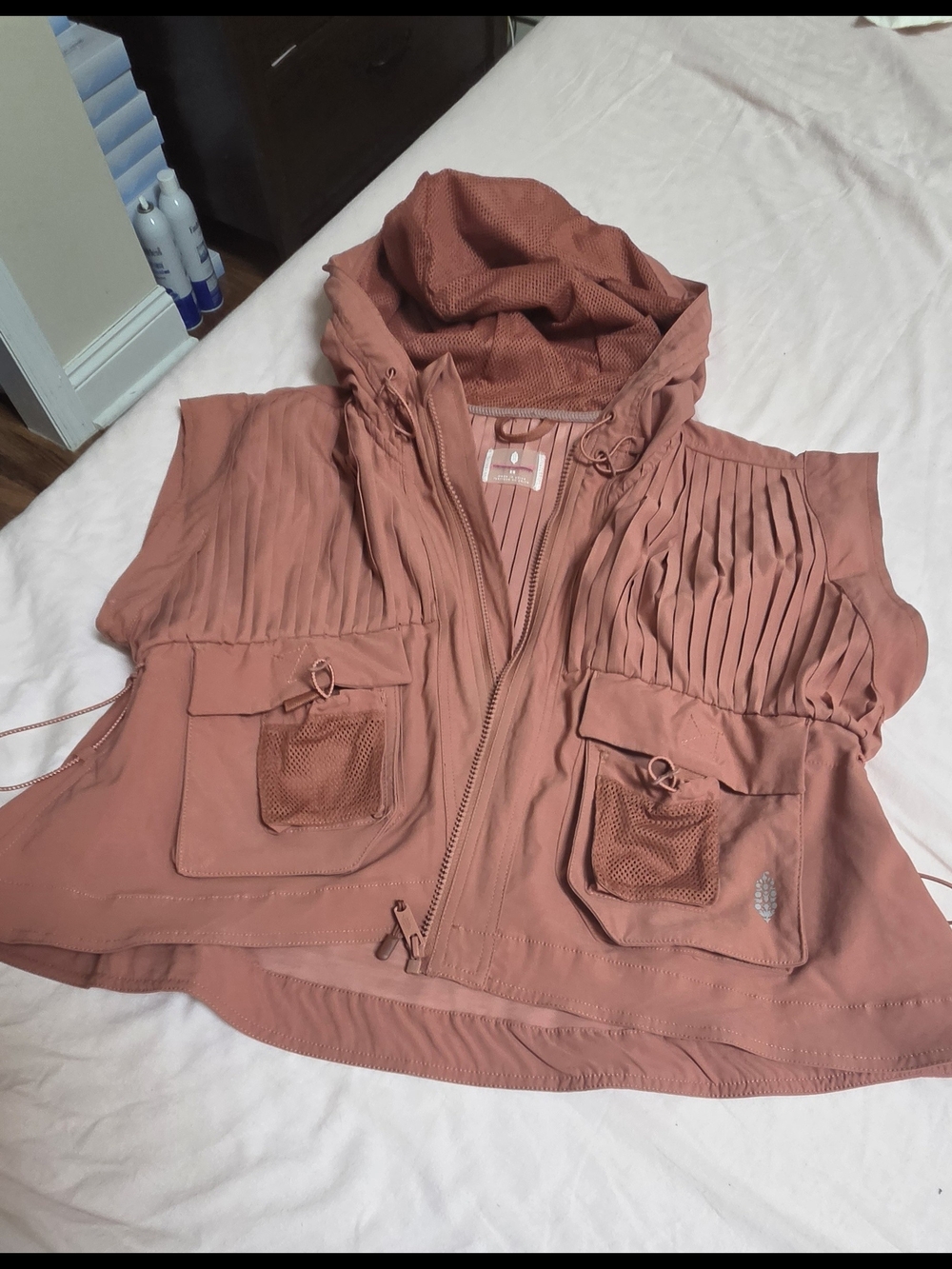 Free People Women's Boxy Hooded Vest in Rust Orange